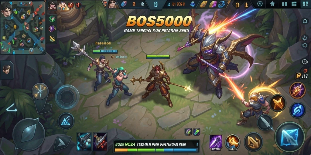 Tampilan gameplay seru dalam aksi pertempuran MOBA.