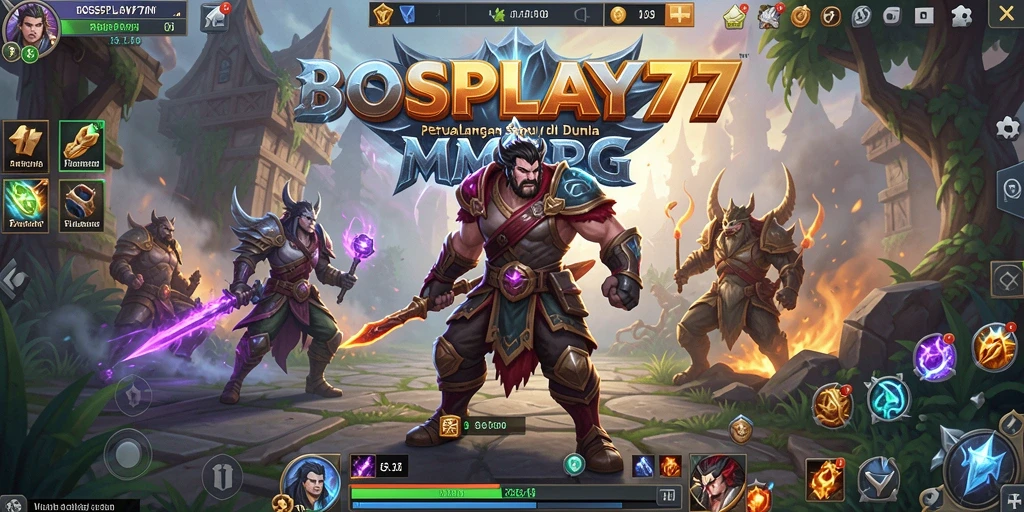 Screenshot gameplay BOSPLAY77 menunjukkan aksi pertempuran di dunia MMORPG.