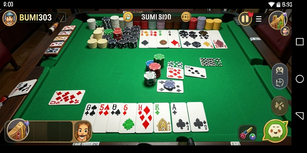 Tampilan gameplay seru dalam aplikasi BUMI303 dengan tema Gaple.