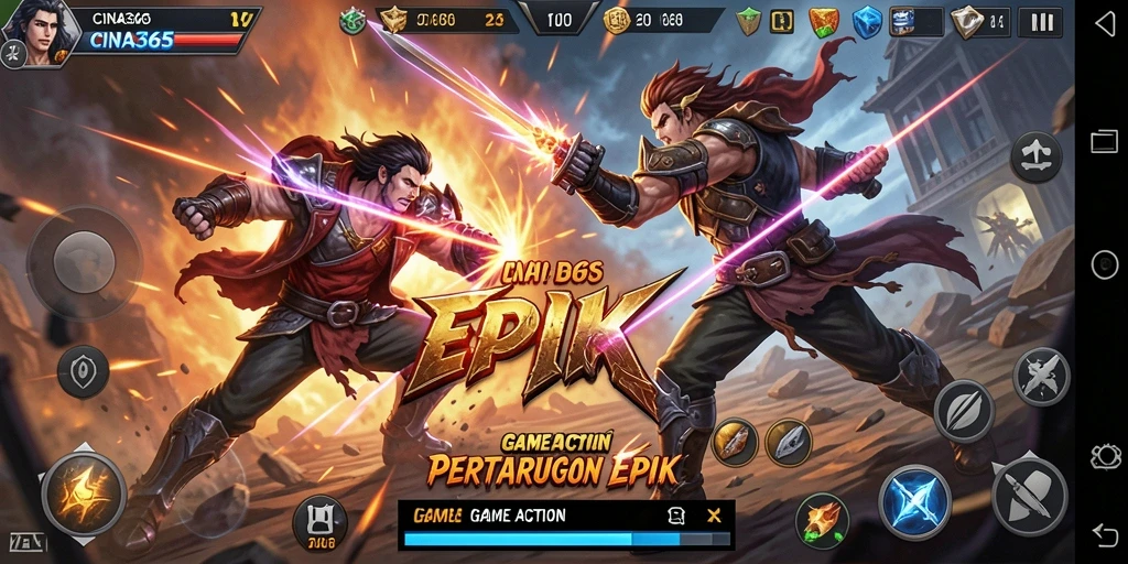 Tampilan aksi pertarungan mendebarkan dalam game CINA365.