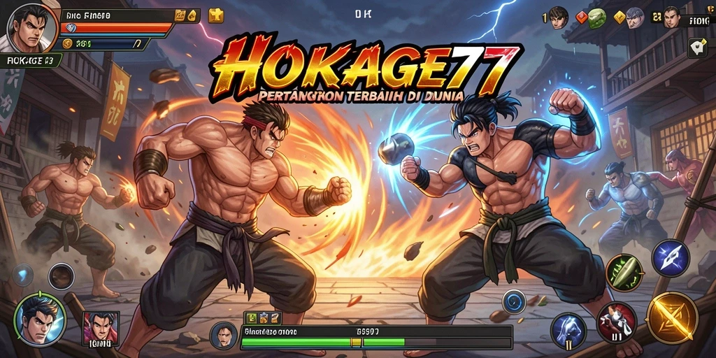 Tampilan gameplay seru dalam HOKAGE77 yang penuh aksi pertarungan.