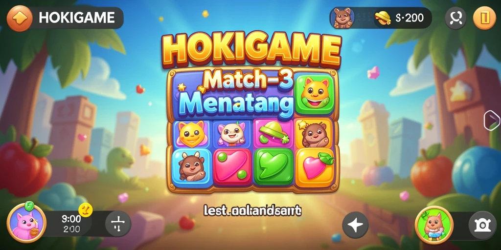 Screenshot HOKIGAME menunjukkan gameplay seru dari permainan Match-3.