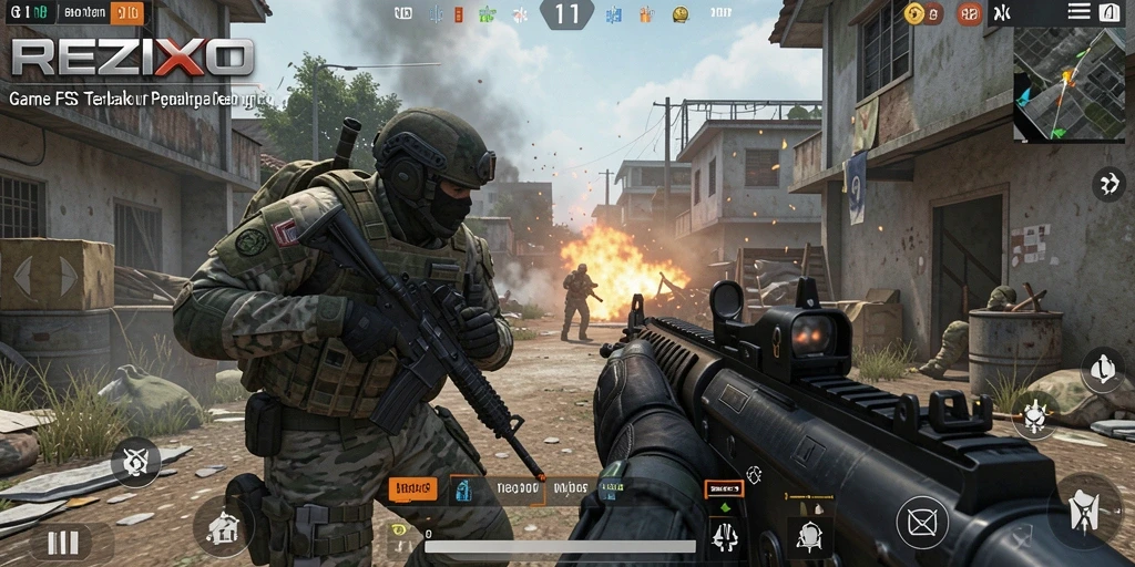 Tampilan gameplay REZIXO yang mendebarkan saat bertempur di arena.