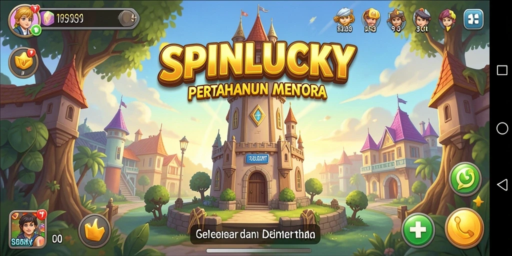 Screenshot SPINLUCKY menampilkan gameplay seru Tower Defense yang menantang.