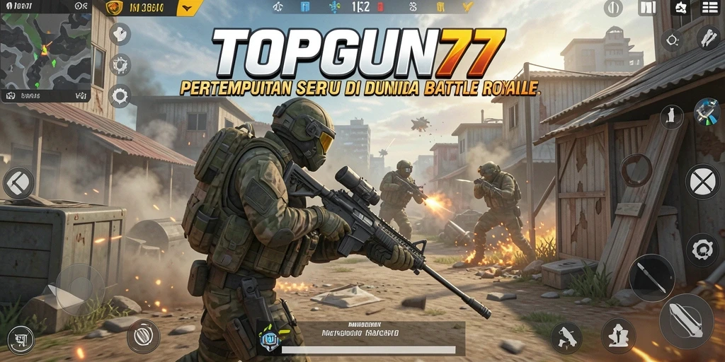 Gameplay seru saat bertempur dalam TOPGUN77 di medan perang Battle Royale.